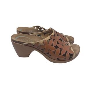 Dansko leather floral die cut Sandal Heeled Clogs brown size 39
